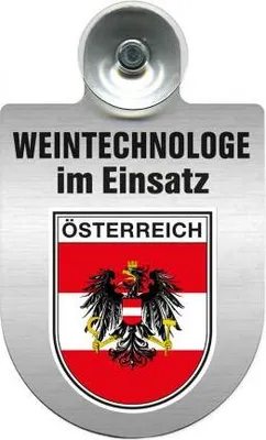Produktbild von Einsatzschild mit Saugnapf - Weintechnologe im Einsatz - incl. Regionenwappen nach Wahl 393840 Color - Region Österreich