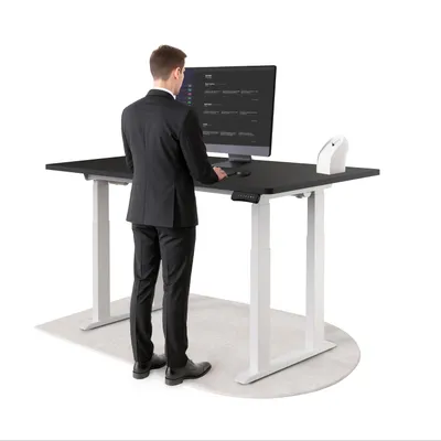 Produktbild von DESKSPACE Höhenverstellbarer Schreibtisch elektrisch mit leisem Dual-Motor – stabiles 4-Bein-Gestell (Weiß Gestell, Schwarz Tischplatte, 160×80 cm)