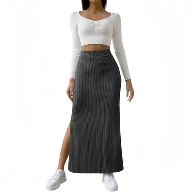 Productafbeelding van Bodycon Rok met Hoge Taille - Effen Grijs