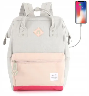 Produktbild von Himawari 9004 Rucksack für Laptop 14,1" USB Grau-Rosa