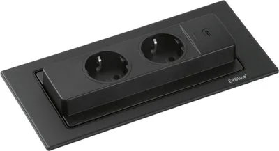 A black Naber Evoline® BackFlip USB C recessed power outlet with two sockets and a USB-C port.