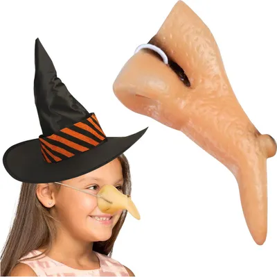 Produktbild von Korbi | Hexen-Nasenset - 9,5 cm - Hautfarben - Realistischer Zauber - Perfekt für Halloween!