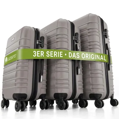Produktbild von Juskys Hartschale Kofferset Reisekoffer 3 teilig - Zahlenschloss, geräuscharme 360° Rollen groß, Teleskopgriff, leicht - Koffer in Champagner