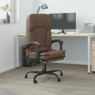 Produktbild von Bürostuhl schreibtischstuhl drehstuhl arbeitsstuhl chefsessel computerstuhl ergonomisch höhenverstellbar braun Kunstleder mit massagefunktion und Rollen für homeoffice arbeitszimmer