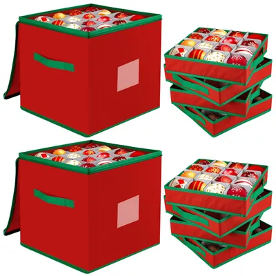 Aufbewahrungsbox für Weihnachtskugeln, 4 Ebenen, 64 Fächer, 600D Oxford-Stoff