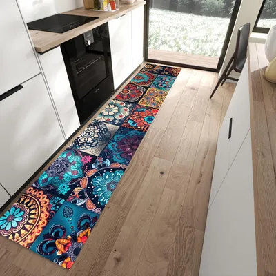 Produktbild von Küchenteppich 60x300cm rutschfest & abwischbar PVC Läufer - Mandala Mosaik Teppich