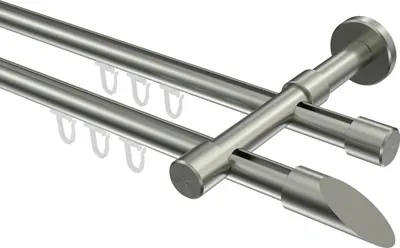Produktbild von Interdeco Innenlaufstange / Gardinenstange mit Innenlauf Edelstahl-Optik, Typ Sinux Santoni (Schräge), 16 mm Ø 2-läufig, 440 cm