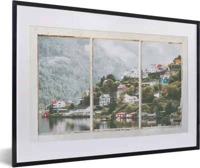 Produktbild von MuchoWow® MuchoWow® Gerahmtes Poster Aussicht - Berg - Nebel 60x40 cm - Poster mit zchwarzem Bilderrahmen - Schlafzimmer - Plakat in Rahmen - Drucken