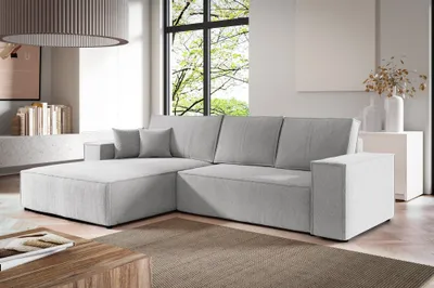 Produktbild von Ecksofa Schlafsofa CORUNIA Stoff Aragon Hellgrau Ottomane Links