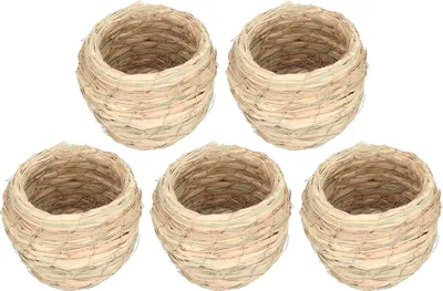 Obrázek produktu pro 5dílná sada, 12 cm dekorace simulující ptačí hnízdiště ze slámy, papouščí klec