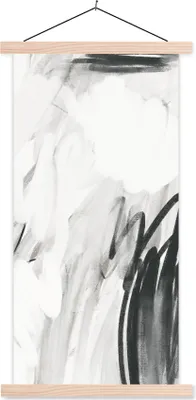 Produktbild von MuchoWow® Textilposter Kunst - Schwarz - Weiß - Abstrakt 40x80 cm mit holzfarbenen Rahmen - Wohnzimmer
