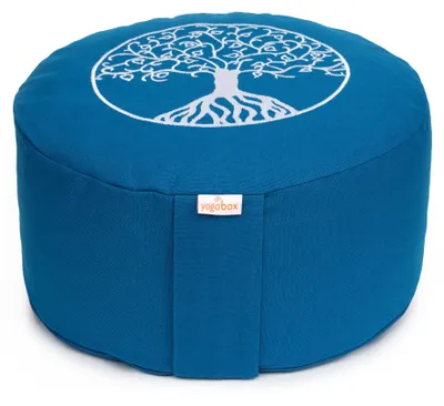 Produktbild von yogabox Meditationskissen Glückssitz® Lebensbaum - petrol 33 x 33 x 15 cm  Buchweizenschalen