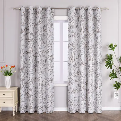 Produktbild von Joyswahl Verdunklungsvorhang Blickdicht Gardinen Ösenschal mit Zweigdruck Schlafzimmer Wohnzimmer Weiß HxB 145x140cm 1 Stück