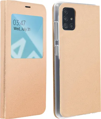 Obrázok produktu pre Avizar, ochranné puzdro s klopkou a priehľadným okienkom a priehradkou na karty pre Samsung Galaxy A51, zlatá farba