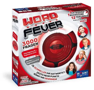 Produktbild von HUCH!, Word Fever, Familienquiz, Schnelles Wortspiel mit elektronischem Quizmaster, 3000 Fragen, rasantes Partyspiel, Für 2 - 4 Spieler ab 7 Jahren