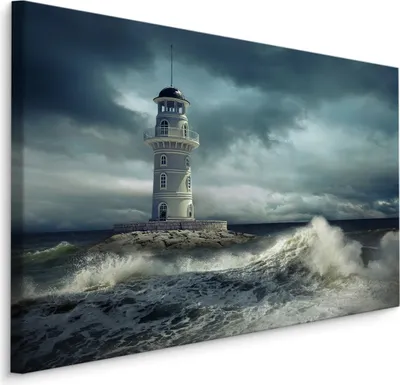Produktbild von Fabelhafte Canvas LEINWAND BILDER 120x80 cm XXL Kunstdruck Meer Wellen Leuchtturm