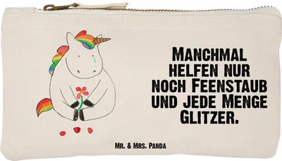 Produktbild von Mr. & Mrs. Panda Mäppchen Einhorn Traurig Größe S Klein - Weiß - Geschenk, Freunde, Pouch, Unicorn, Federmappe, Liebe, Trauer, Federtasche, Schminktasche, Etui, Einhörner