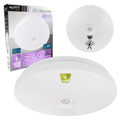 Obrázek produktu pro Stropní svítidlo MasterLED 2xE27 Stropní svítidlo s pohybovým čidlem IP44 bílé kulaté Ø32cm