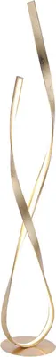 A modern, twisted floor lamp on a white background.