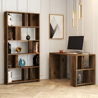 Produktbild von Skye Decor, Lima - Walnut, Schreibtisch und Bücherregal, Nussbaum, 100 % MELAMINBESCHICHTETE SPANPLATTEN, 120 x 60 x 75,4 cm