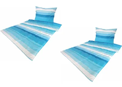 Produktbild von Bettenset Premium Steppbett Bettdecke 135x200 & Kopfkissen 80x80 cm CN 4 teilig Blau gestreift