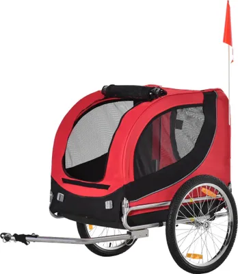 Obrázek produktu pro Přívěs za kolo pro psy – přívěs pro psy – 130 × 73 × 90 cm – s bezpečnostní vlajkou – 8 reflexních prvků – červený