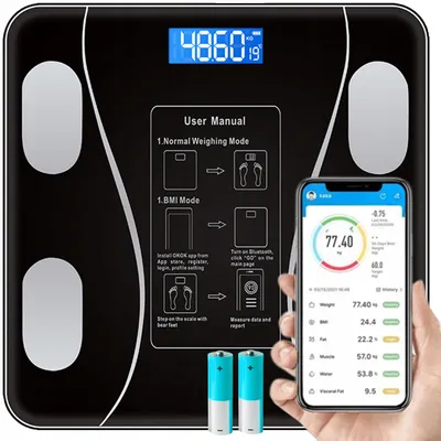 Produktbild von Intelligente Glas-Badezimmerwaage Smart mit Bluetooth, Körperanalyse 180 kg