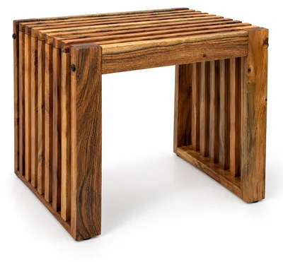 Imagen del producto de Relaxdays, banco, madera de acacia aceitada, dimensiones: 43 x 45 x 33 cm, ideal para cocina, pasillo, baño y dormitorio, banco para comedor, color marrón, Imagen generada por IA