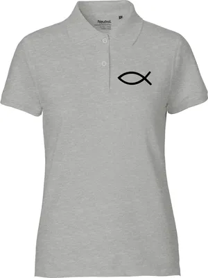 Produktbild von Huuraa Damen Polo Shirt Fische Symbol XXL Sport Grey Bio Baumwolle Fairtrade Poloshirt Geschenkidee