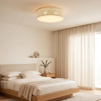 Produktbild von MinteVolt Deckenleuchte Ø50cm Weiß Rattan 3-flammig Skandinavisch Japandi Boho
