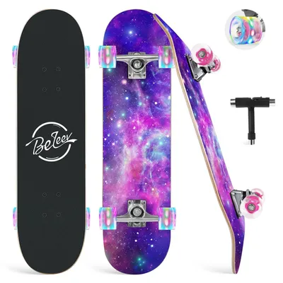 Produktbild von Skateboard – 80 x 20 cm – Ahorn-Holz – LED-Räder – Für Anfänger