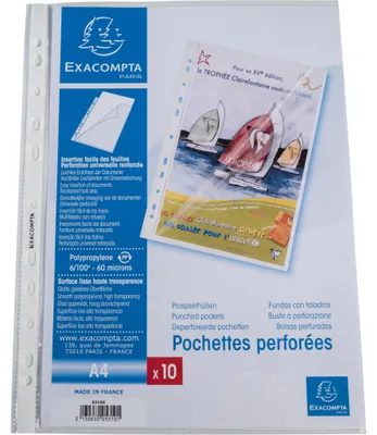 Produktbild von Exacompta 10x 10 Prospekthüllen gelocht glattem PP 60µ A4 Kristall 5310E