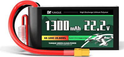 Image de Batterie LiPo 6S 22,2V 1300mAh 100C avec connecteur XT60 - Softcase, câble silicone - Pour drones FPV & modèles RC - 74x38x38mm, 265g