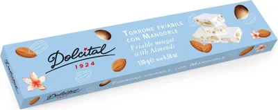 Produktbild von Torrone mit 30% Mandeln, hart, Torrone friabile con Mandorle, 130g, weißer Nougat, Dolcital