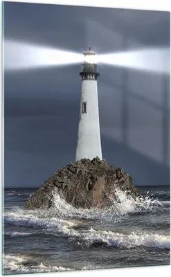 Produktbild von Bilder auf glas - Einteilig - Leuchtturm Meer - 70x100cm - Glasbilder - Wandbilder - Bilder - zum Aufhängen bereit - Wanddekoration aus Glas - Glas Bilder - Wandbild auf Glas - GPA70x100-3550