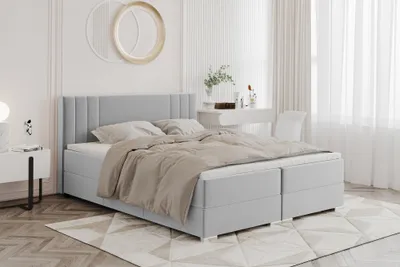 Produktbild von MEBLINI Boxspringbett mit Bettkasten - Gepolstert Doppelbett mit Matratze und Topper - Polsterbett mit Stauraum - Bett mit Kopfteil - Stauraumbett - ALBA - 140x200 - H3B/Hellgrau Samt