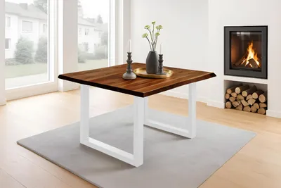 Produktbild von Esstisch Baumkante Massiv Akazie nussbaum 90 x 90 weiß NIAH