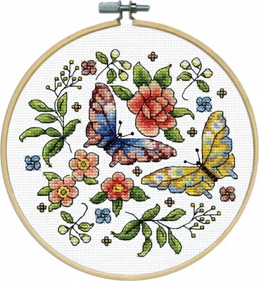 Produktbild von Kreuzstich-Set mit Stickrahmen "Schmetterlinge", Ø 20 cm