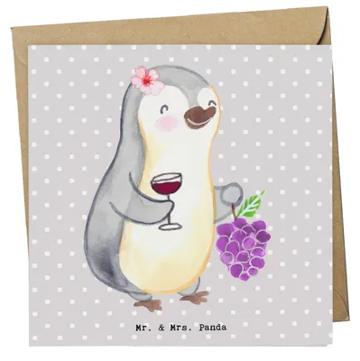 Produktbild von Mr. & Mrs. Panda Grußkarte Winzerin Herz - Grau Pastell - Geschenk, faltkarte, anlasskarte, doppelkarte, Glückwunschkarte, Klappkarte