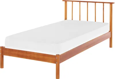 Zdjęcie produktu dla BELIANI Łóżko ze stelażem jasnobrązowy sosnowe 90 x 200 cm z wezgłowiem stelażem listwowym jednoosobowe styl minimalistyczny rustykalny