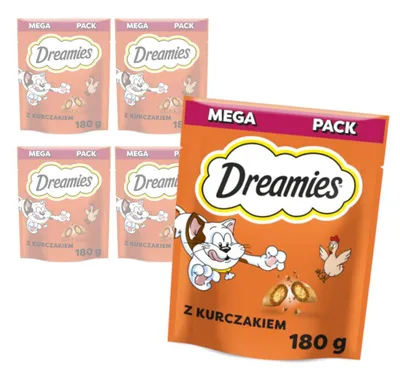 Produktbild von Dreamies mit köstlichem Hühnchen Mega-Pack 5x180g Katzenleckerlis