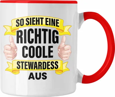 Produktbild von Trendation - Stewardess Tasse Geschenk für Stewardessin Lustiger Spruch Kaffeetasse Lustig Flugbegleiterin Sprüche (Rot)
