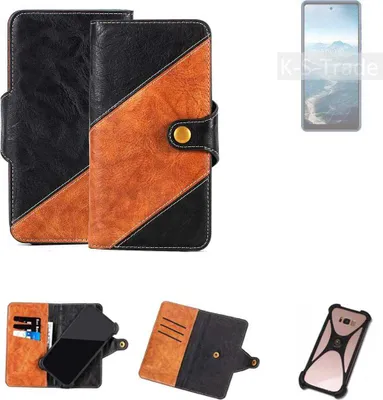 Produktbild von K-S-Trade Handyhülle Schutzhülle Bookstyle Case Wallet-Case kompatibel mit BQ Mobile BQ-6868L Wide Handy Cover Bumper Klapphülle schwarz hellbraun