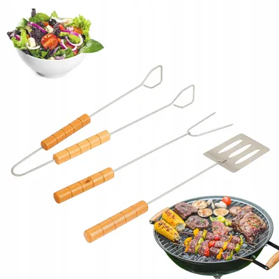 Produktbild von 7&7 Grillbesteck-Set 3-teilig Edelstahl Holzgriffe
