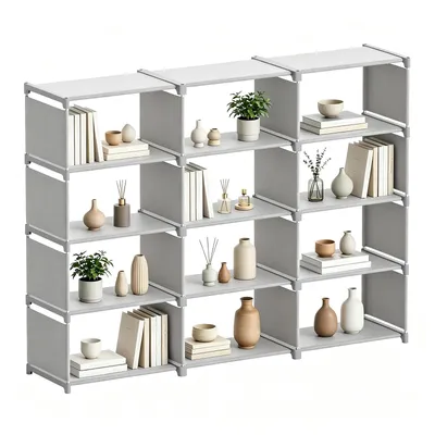Produktbild von Verdego Bücherregal, Regalschrank 4 Ebenen 12 Fächer,Multifunktionales Standregal,Aufbewahrungsregal für Wohnzimmer, Schlafzimmer, Arbeitszimmer,Weiß