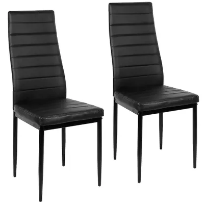 Image de lot de 2 chaises de salle à manger Chaise de cuisine en similicuir Pieds en métal Chaise rembourrée noire