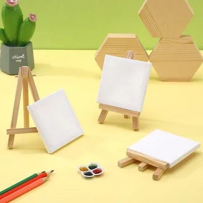 Produktbild von Holzstaffelei-Set, 5-teilig, Mini, 10x10cm Leinwand