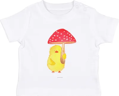 Produktbild von Mr. & Mrs. Panda Babyshirt Küken Fliegenpilz 6. - 12. Monat - Weiß - Geschenk, Frohe Ostern, Kinder Top, T-Shirt Baby,  Shirt, Glückspilz, Ostergrüße