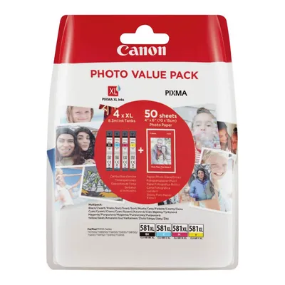 Image de Cartouches d'impression Canon CLI-581 XL Cyan/Magenta/Jaune/Noir + Papier photo Value Pack, Couleur:Cyan/Magenta/Jaune/Noir