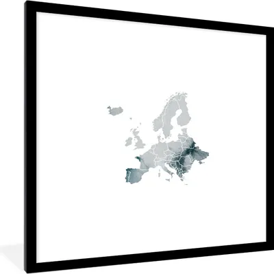 Produktbild von MuchoWow® MuchoWow® Gerahmtes Poster Karte - Europa - Aquarell - Grau 40x40 cm - Poster mit zchwarzem Bilderrahmen - Poster - Plakat im Rahmen